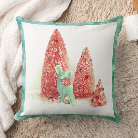 レトロクリスマスディアーとアクアフレーム クッション (ブランケット)