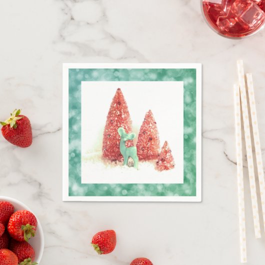 レトロクリスマスディアーとアクアフレーム スタンダードカクテルナプキン (インサイチュ)