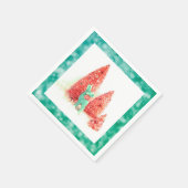 レトロクリスマスディアーとアクアフレーム スタンダードカクテルナプキン (角)