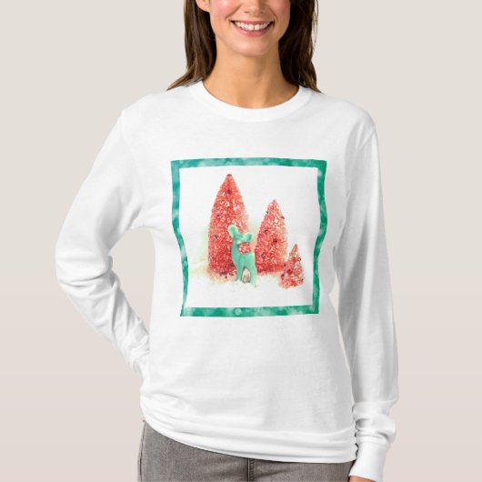 レトロクリスマスディアーとアクアフレーム Tシャツ (正面)