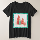 レトロクリスマスディアー(アクアフレームプラスサイズT-S付き) プラスサイズTシャツ (デザイン正面)