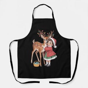 レトロクリスマストナカイと女の子 Xmas エプロン