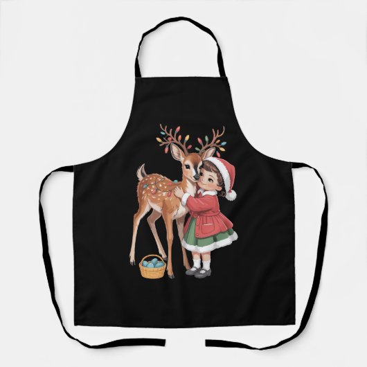 レトロクリスマストナカイと女の子 Xmas エプロン (正面)