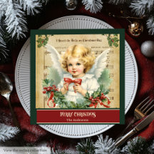 レトロクリスマスナプキンズモノグラムエンジェルテーブルギフト