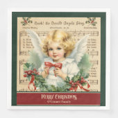 レトロクリスマスナプキンズモノグラムエンジェルテーブルギフト (正面)