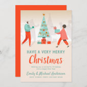 レトロクリスマスニューイヤー年賀状デジタル シーズンカード (正面/裏面)