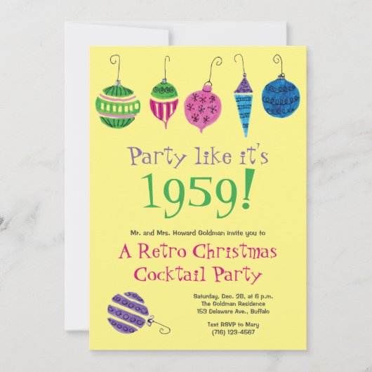 レトロクリスマスハンド図解入りの、写真付きのカクテルパーティー 招待状 (正面)