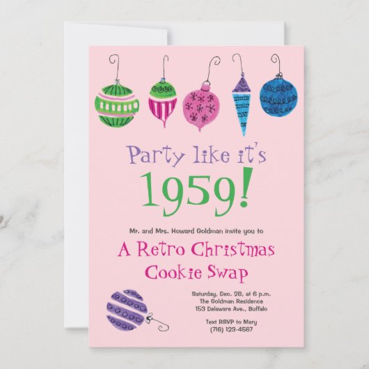 レトロクリスマスハンド図解入りの、写真付きのカクテルパーティー 招待状 (正面)