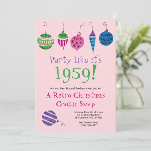 レトロクリスマスハンド図解入りの、写真付きのカクテルパーティー 招待状 (スタンド正面)