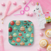 レトロクリスマスバウブルズスモール ペーパープレート (パーティー)