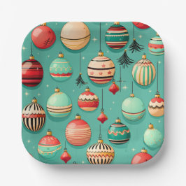 レトロクリスマスバウブルズスモール ペーパープレート