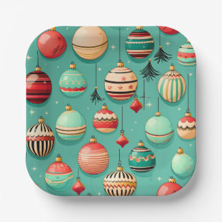 レトロクリスマスバウブルズスモール ペーパープレート