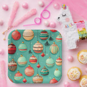 レトロクリスマスバウブルズラージ ペーパープレート (パーティー)