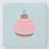 レトロクリスマスバウブルピンクブルー名門私立校風のホリデー ストーンコースター (正面)