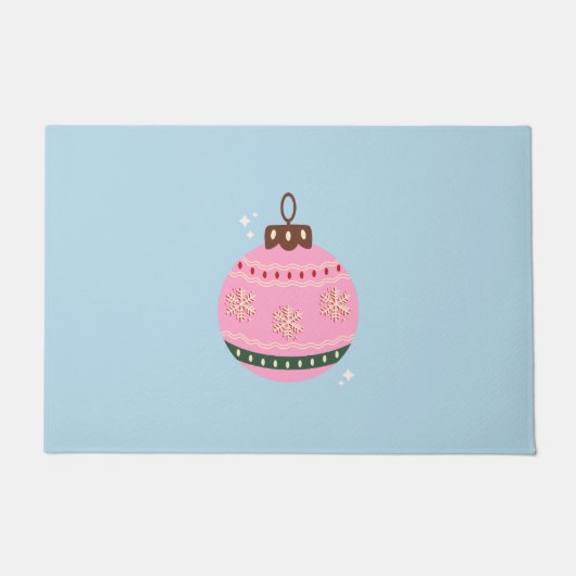 レトロクリスマスバウブルピンクブルー名門私立校風のホリデー ドアマット (正面)