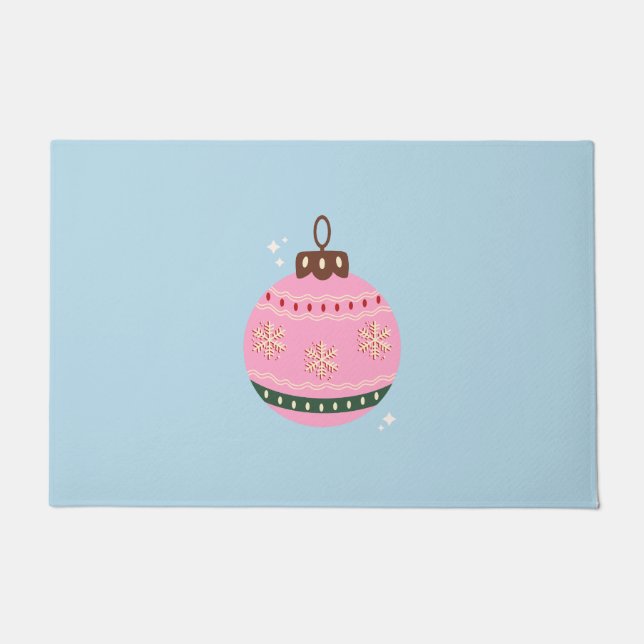 レトロクリスマスバウブルピンクブルー名門私立校風のホリデー ドアマット (正面)