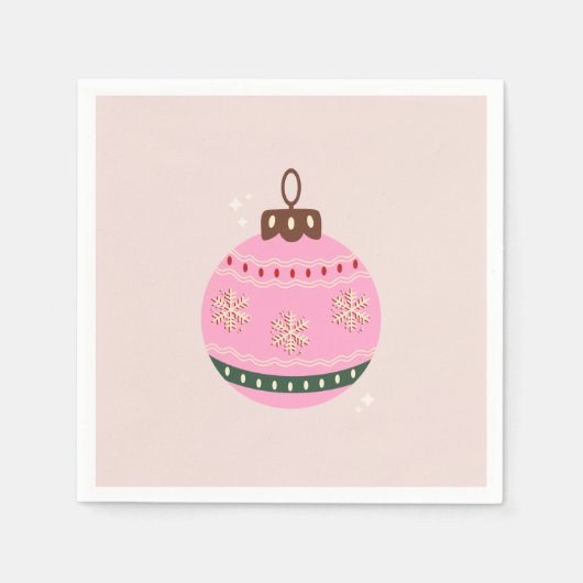 レトロクリスマスバウブルピンクホリデイ スタンダードカクテルナプキン (正面)