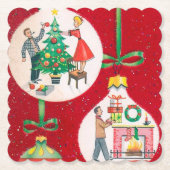 レトロクリスマスバルブホリデーパーティーのコースター ペーパーコースター (正面)