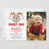 レトロクリスマスバースデーパーティーSweet One写真 招待状 (正面)