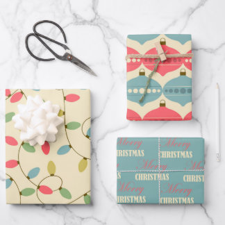 レトロクリスマスパステル50sヴィンテージラッピングパパ ラッピングペーパーシート