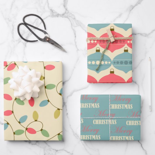 レトロクリスマスパステル50sヴィンテージラッピングパパ ラッピングペーパーシート (正面)