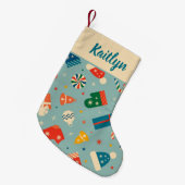 レトロクリスマスパターン名前をカスタムする スモールクリスマスストッキング (正面 (吊り時))