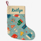 レトロクリスマスパターン名前をカスタムする スモールクリスマスストッキング (正面)