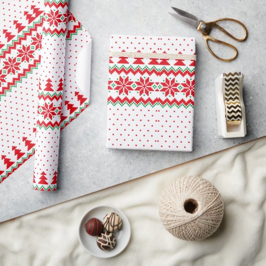 レトロクリスマスパターン喜びクリスマスホリデー ラッピングペーパー (クラフト)