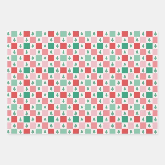 レトロクリスマスパターン（赤、ピンク、緑） ラッピングペーパーシート (正面)