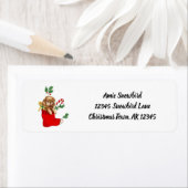 レトロクリスマスパピーインレッドストッキング ラベル (インサイチュ)