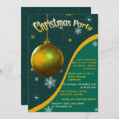 レトロクリスマスパーティの招待状グリーンと金ゴールド 招待状 (正面/裏面)