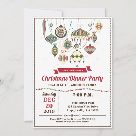 レトロクリスマスパーティーオーナメント交換ヴィンテージINV 招待状 (正面)