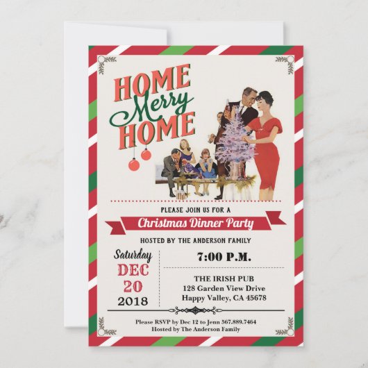レトロクリスマスパーティー引っ越し祝いパーティーホームスイートホーム 招待状 (正面)