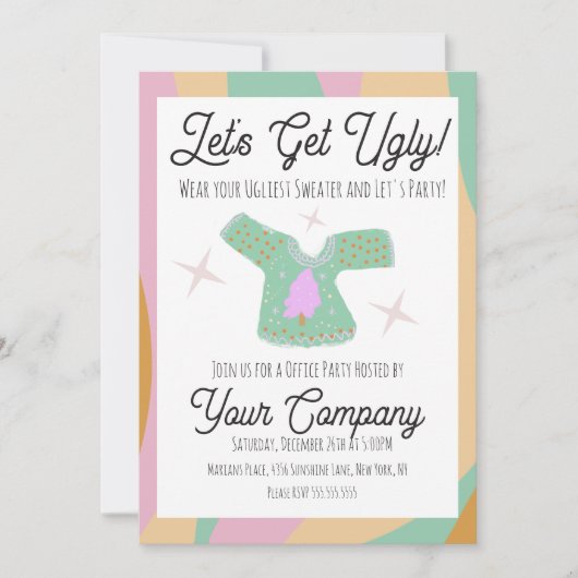 レトロクリスマスパーティー醜いセーターイベント 招待状 (正面)