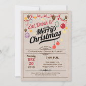 レトロクリスマスパーティー食べが楽しいクリスマスを飲む 招待状 (正面)