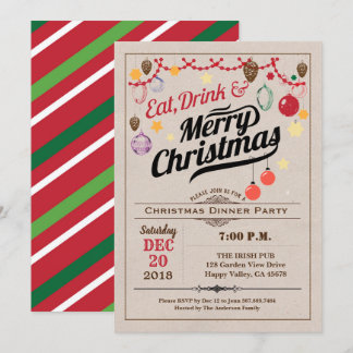 レトロクリスマスパーティー食べが楽しいクリスマスを飲む 招待状