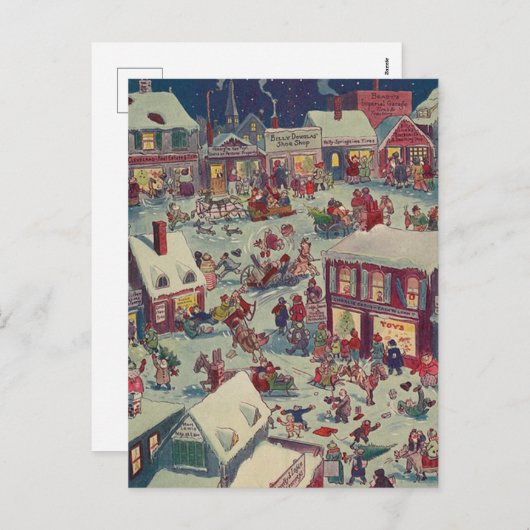 レトロクリスマスビレッジカオスホリデーポストカード シーズンポストカード (正面/裏面)