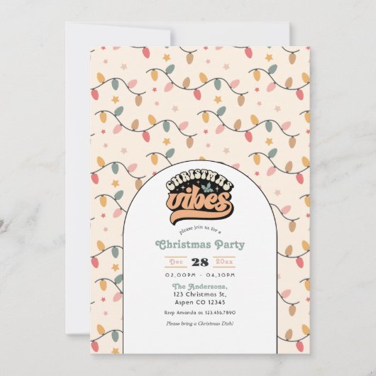 レトロクリスマスビーズホリデーパーティー 招待状 (正面)