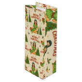 レトロクリスマスピンアップワインギフトバッグ ワインギフトバッグ (正面アングル)