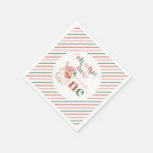 レトロクリスマスピンクサンタファースト誕生日 スタンダードカクテルナプキン (角)