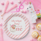 レトロクリスマスピンクサンタファースト誕生日 ペーパープレート (パーティー)