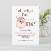 レトロクリスマスピンクサンタファースト誕生日 招待状 (スタンド正面)