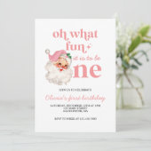 レトロクリスマスピンクサンタファースト誕生日 招待状 (スタンド正面)