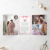 レトロクリスマスピンクリボンファミリーフォトギャラリー 三つ折りクリスマスカード (内部)