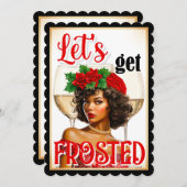 レトロクリスマスピンナップ霜を降ろそう サンキューカード (正面/裏面)