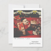 レトロクリスマスフォトカード – ホワイト&金ゴールドガーランド シーズンカード (正面)