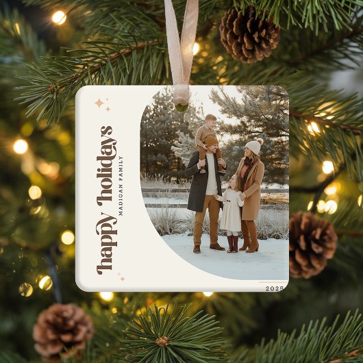 レトロクリスマスフォトファミリー名休日 セラミックオーナメント