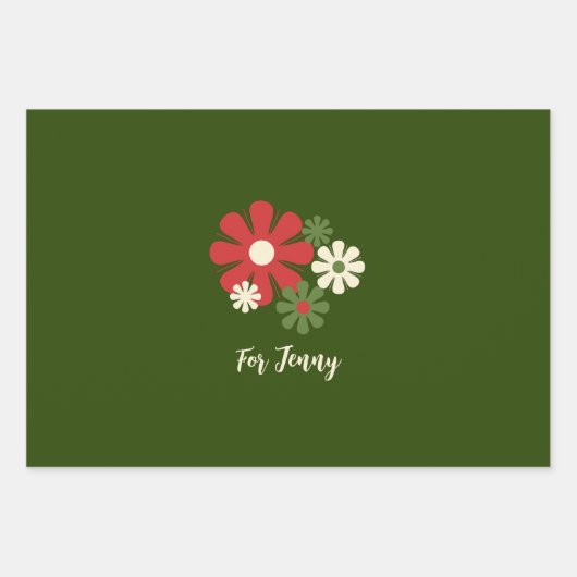 レトロクリスマスフラワーズ60年代70年代の花模様名 ラッピングペーパーシート (正面2)