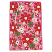 レトロクリスマスフラワーピンク60s 70sフローラ ミディアムペーパーバッグ (正面)
