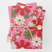 レトロクリスマスフラワーピンク60s 70sフローラ ラッピングペーパーシート (インサイチュ)